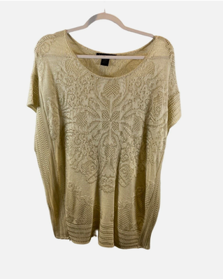 United States Sweater Womens Large Off  White Short Sleeve VTG  Floral Knit Top