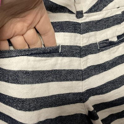 Ann Taylor Shorts Womens 0P Blue White Striped Chino Linen Blend Petite Nautical
