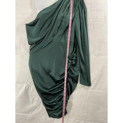 SheIn Dress Womens 1XL Green Satin One Shoulder Ruched Bodycon Party