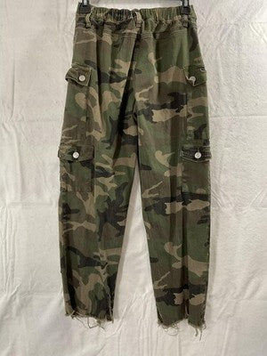 Rue21 Pants Juniors S Green Camouflage Cargo Twill Elastic Waist Raw Hem Army