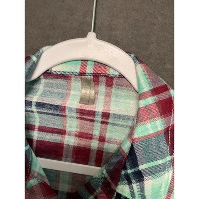 Vanity Small Plaid Flannel Shirt Red Blue Green Long Sleeve Western Style