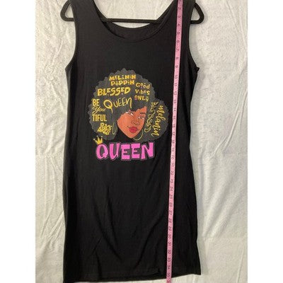 On Fire Tank Dress Womens XL Black Melanin Queen Graphic Sleeveless Mini