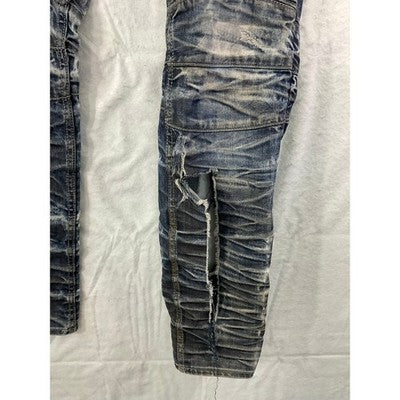 Jordan Craig Legacy Edition Jeans Mens 32 Blue Distressed Ribbed Biker Denim