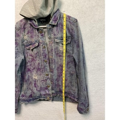Carbon Jacket Mens Medium Blue Purple Denim Distressed Hooded Streetwear Grunge