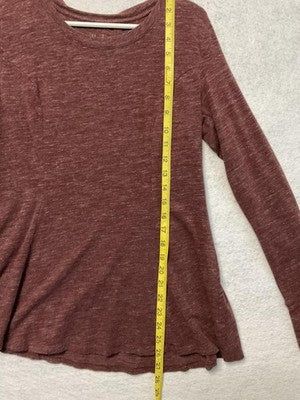 AnyBody Shirt Womens XS Burgundy Heathered Long Sleeve Crewneck A-Line Casual