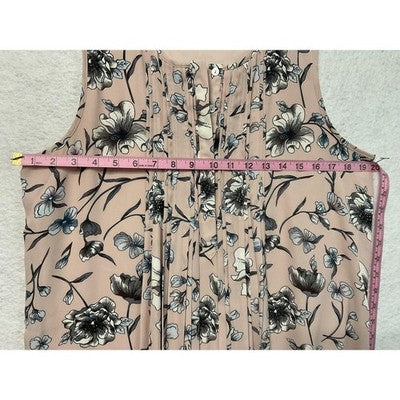 DR2 Dress Womens Medium Floral Sleeveless Pleated Lined Button Front Polyester