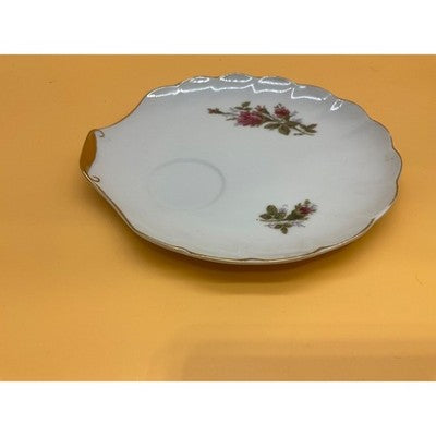 Vintage Rose Snack Plate Gold Trim Scalloped Edge 7.5"