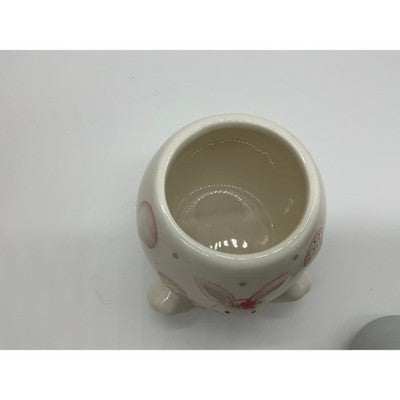 Ceramic Storage Jar Easter Bunny Small White Grey Pink Gold Bow Decor