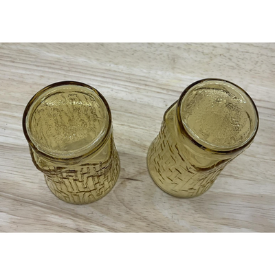 Amber Textured Bark Glass Tumblers Set of 2 Small Juice Drinking Glasses Yellow