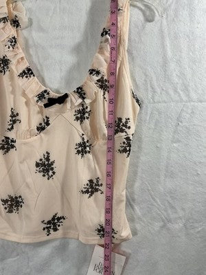 TANKANEO Cami Tank Top Womens Medium Beige Floral Ruffle Bow Lined Stretch