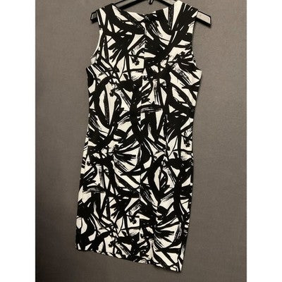 Ronni Nicole Dress 12 Black White Abstract Print Sleeveless Stretch Sheath