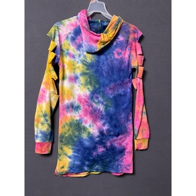 Tie-Dye Hoodie / Tunic Love Brand Cut Out Sleeves Large Comfortable Lightweight