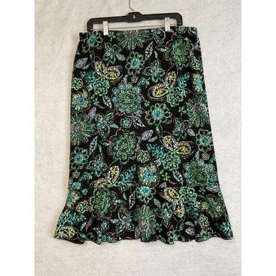 VTG Choices Skirt Women Petite XL Multicolor Floral Long Knit Ruffle Hem Pull On