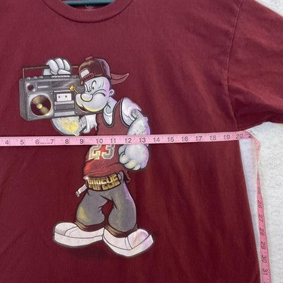 Popeye Shirt Mens Medium Red Boombox 23 Graphic Tee Hip Hop Streetwear Tagless
