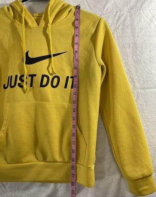 Nike Hoodie Womens Medium Yellow Just Do It Pullover Sweatshirt Fleece Logo