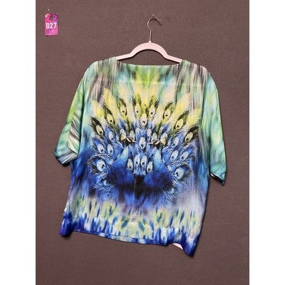 Graphic Peacock Top Bejewled / Rhinestones Art S Boho Festival New Directions