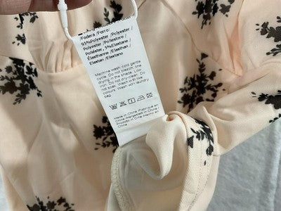 TANKANEO Cami Tank Top Womens Medium Beige Floral Ruffle Bow Lined Stretch