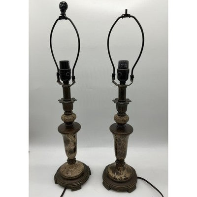 Table Lamps Set of 2 Brown Faux Marble Bronze Finish Traditional Decor 24" Tall