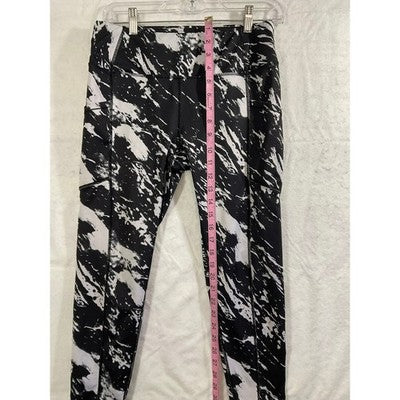 Pro Player Leggings Womens Med Black White Marble Splash Wicking Athletic Pants