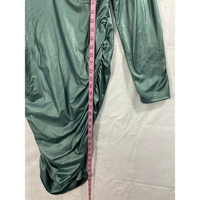 SHEIN Curve Bodycon Dress Womens 0XL Green Metallic Ruched V-Neck Sexy Clubwear