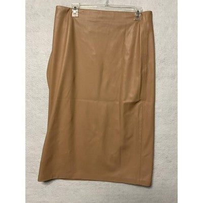 Faux Leather  The Drop Skirt Womens Large Tan Wrap Midi Long High Waist Belted