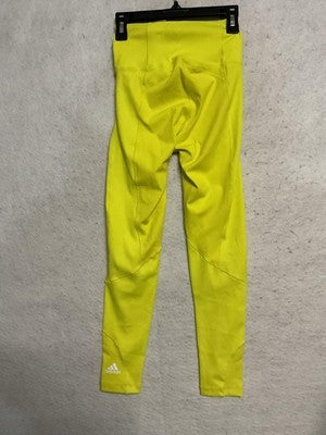 Adidas Leggings Womens XS Acid Yellow 7/8 Tight High Rise Ribbed Training GT6256