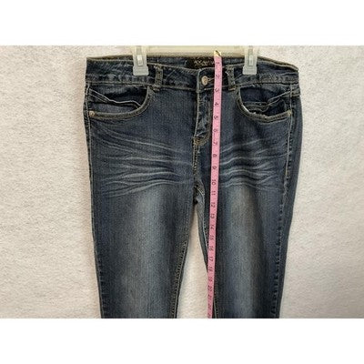 Rocawear Jeans Womens 11 Blue Skinny Mid Rise Embroidered Back Pocket Denim