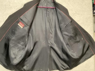 Haggar Suit Jacket Men 44L Gray Pinstripe Double Breasted Blazer Made USA Lined