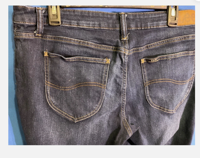 Lee Jeans Womens 16P Dark Wash Straight Leg Regular Fit Mid Rise Stretch Denim