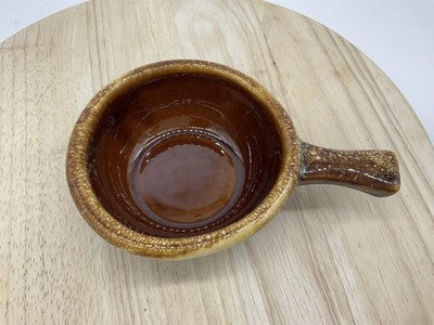 Vintage Hull Oven Proof USA Brown Drip Glaze Handled Soup Chili Bowl Dish