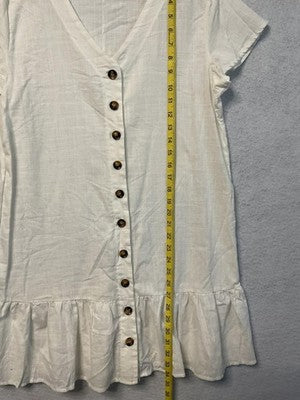 Button Front Dress Girls XXL White Short Sleeve V Neck Ruffle Hem Summer Casual