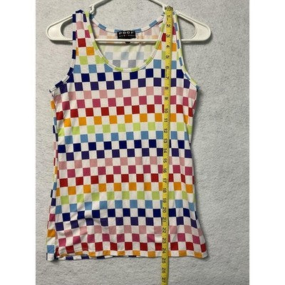 Poof New York Tank Top Womens Small Checkered Sleeveless Stretch Shirt
