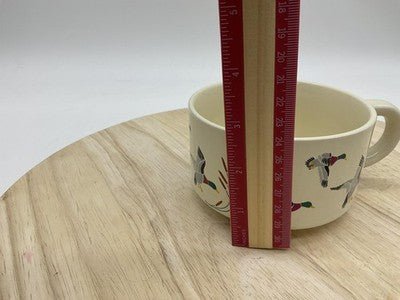 KIC Soup Mug Oversized Ceramic Cup Flying Mallard Ducks Hunting Decor Kitchen