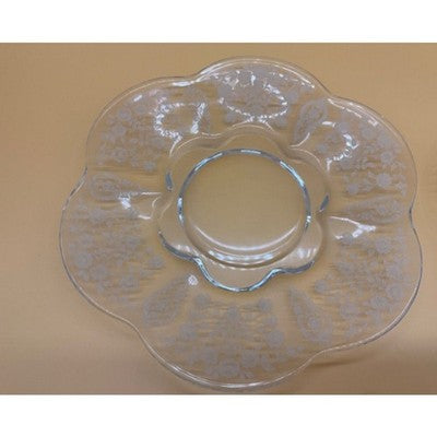 Etched Remembrance 9" Glass Plate Vintage, Scalloped Edge, Tea Party, Scratched