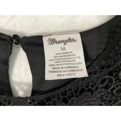Wrangler Shift Dress Women Medium Black Crochet Lace Boho Sleeveless Mini