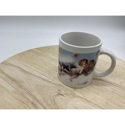 Cherub Angels Putti Ceramic Coffee Mug Cup Renaissance Art Clouds White VTG