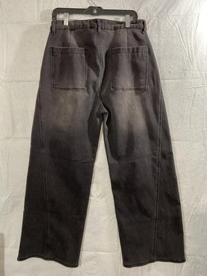 EMMIOL Jeans Womens 31 Gray High Rise Wide Leg Fleece Lined Denim Pants Winter