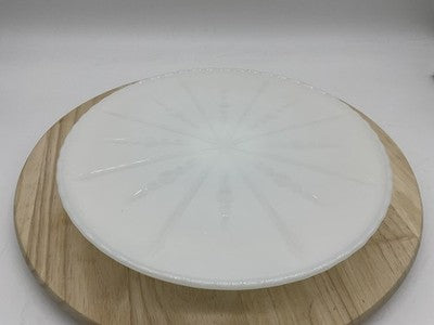 Vintage Milk Glass Cake Stand White 10 Inch Sunburst Scalloped Pedestal Platter