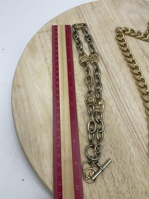 Lot 2 Womens Gold Tone Necklace Bracelet Lion MK Logo Rhinestone Mixed Brands