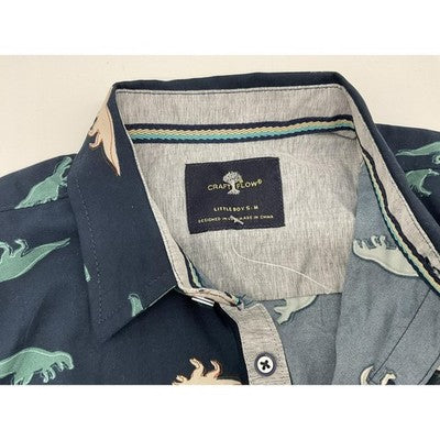 Craft + Flow Shirt Boys Medium Dinosaur Print Long Sleeve Button Up Kids Size 5