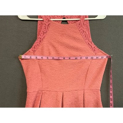 Rewind Women's Size M Fit & Flare Dress Pink Lace Hem Sleeveless Party