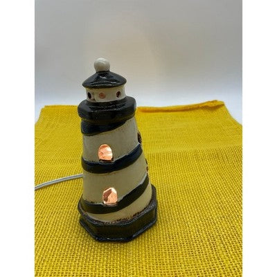 Lighthouse Accent Lamp Cream Navy Blue Nautical Night Light Decor