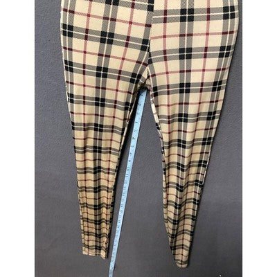 Plaid Sleeveless Jumpsuit Women's Beige & Black, S/XS, Ties in Back, Soft Fab