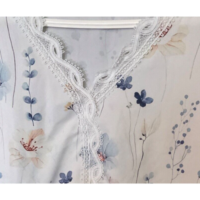 Floral Lace Blouse 4XL White Blue Boho Peasant Style Lightweight Top