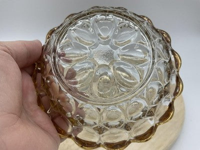 Dessert Bowls Set Of 4 Gold Rim Scalloped Circles Pattern Vintage Clear Glass