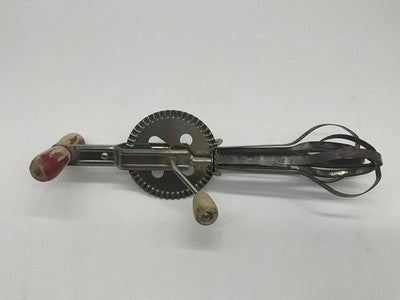 VTG Red Handle Rotary Hand Mixer Egg Beater Stainless Retro Kitchen Utensil