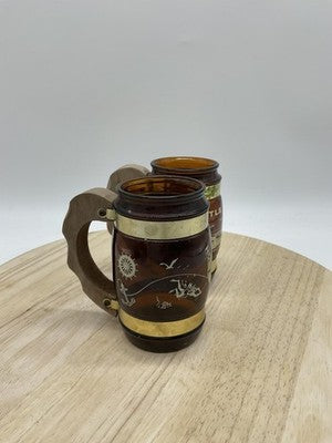 Vintage Siesta Ware Myrtle Beach Amber Glass Souvenir Beer Mugs Set Of 2 USA