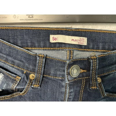 SO Jeans Juniors 1 Blue Dark Wash FLXStretch Skinny Distressed Ripped Low Rise
