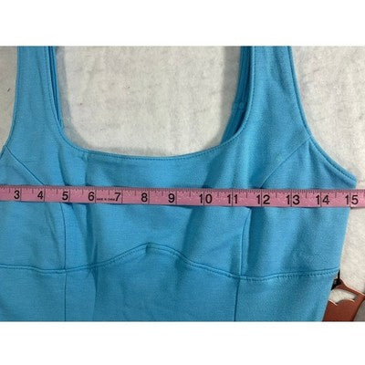 Haute Monde Bodycon Midi Dress Womens Small Blue Square Neck Slit NWT Summer