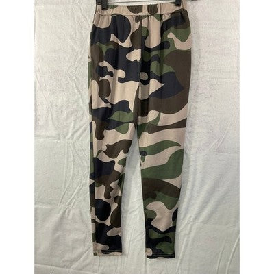 Camo Joggers Women Large Green Distressed Zipper Pocket Streetwear
